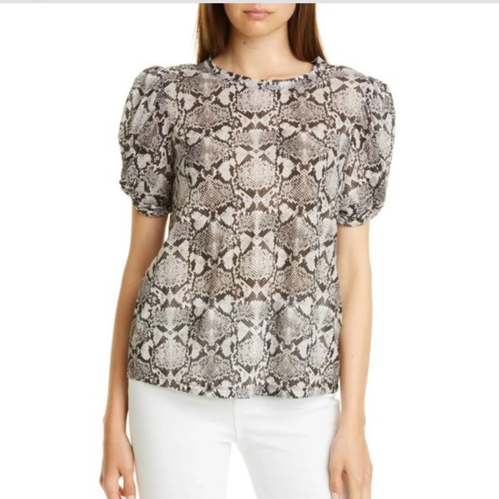 A.L.C. Kati Snake Print Puff Sleeve Top